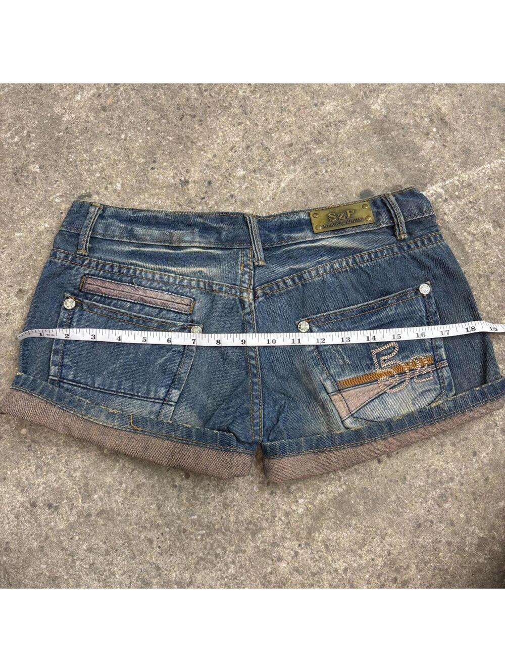 Vintage Y2K Low Rise Denim Micro Shorts #52 Embroidered - Picture 3 of 6